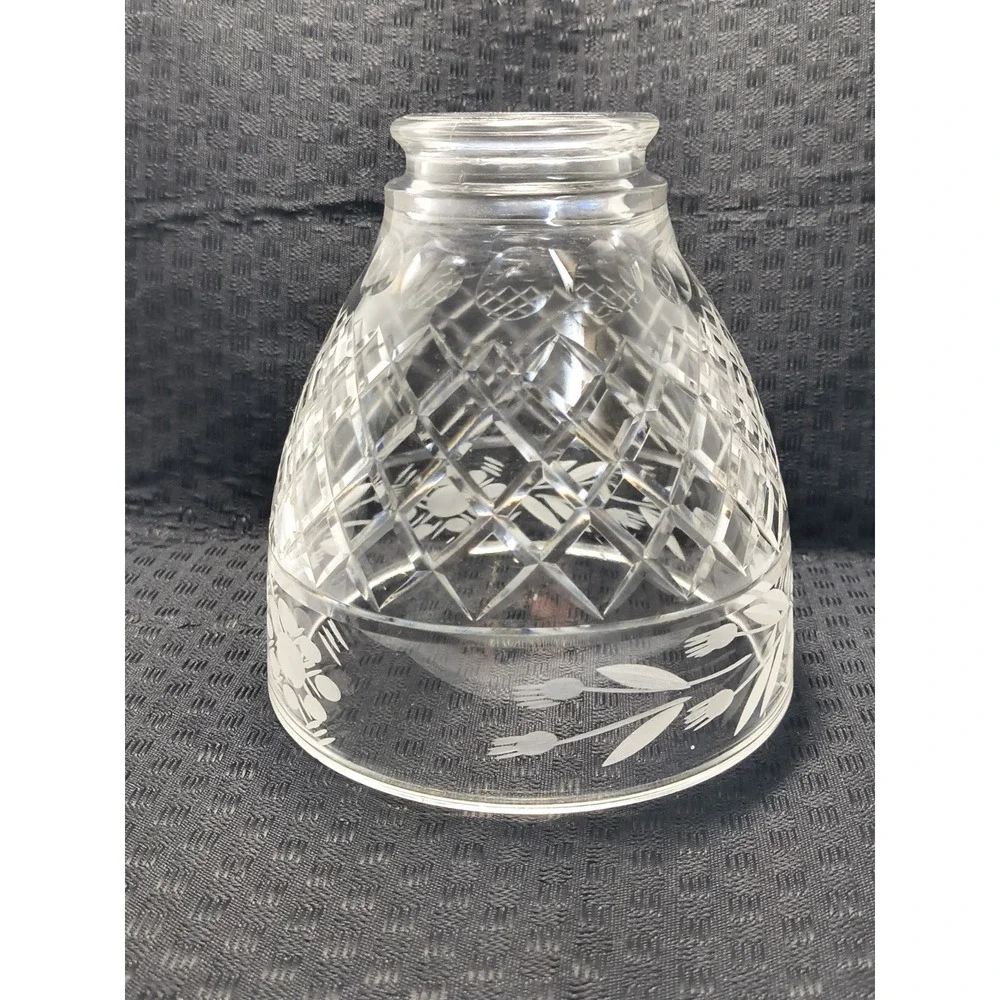 Vintage Lead Crystal Glass Replacement Lamp Shade Diamond Cut Etched Flower Leaf